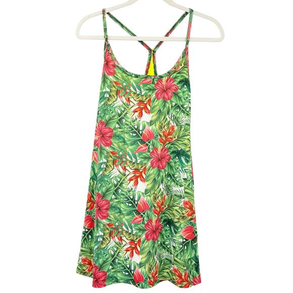 EVCR‎ Womens Tropical Floral Built In Shorts Athletic Active Tank Dress Size S - Picture 1 of 7